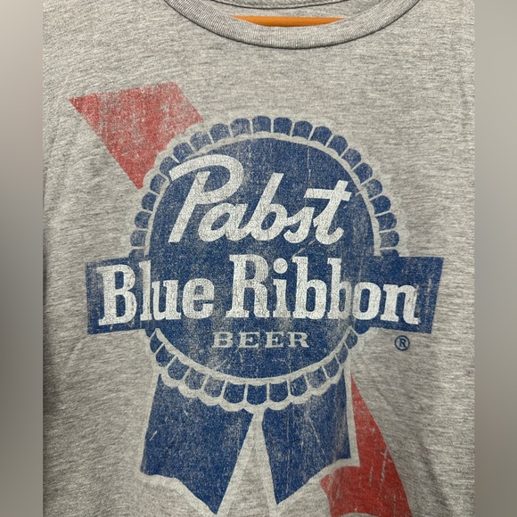 Pabst Blue Ribbon short-sleeve graphic logo t-shirt gray Men’s Sz XL - Picture 3 of 9